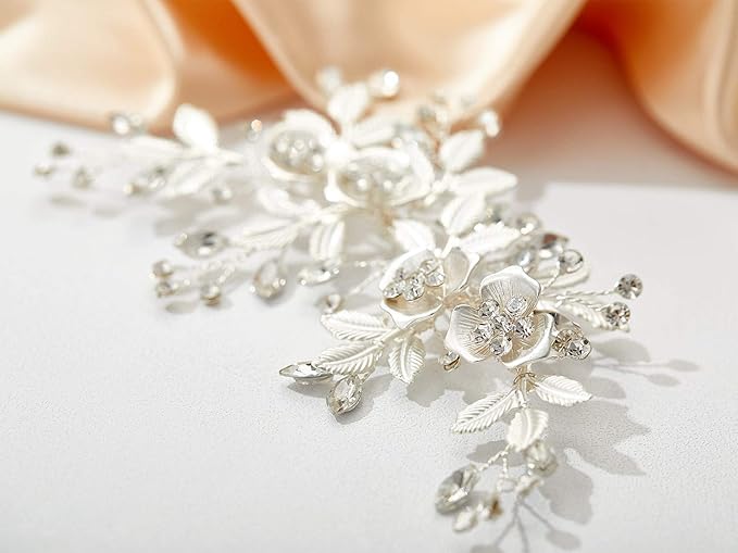 SWEETV Silver Rhinestone Bridal Hair Comb for Wedding, Hair Accessory Headpiece for Women, 1 Count