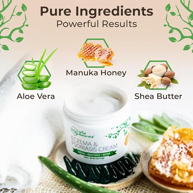 Wild Naturals Eczema & Psoriasis Cream for Dry, Itchy Skin – Eczema Relief for Adults & Kids – Moisturizing Psoriasis Cream with Manuka Honey
