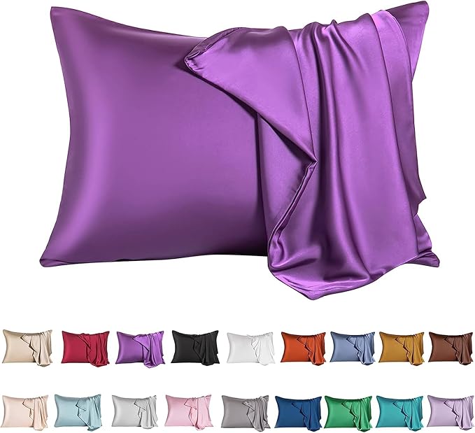 Mulberry Silk Pillowcase for Hair and Skin,Queen Size Cooling Silk Pillow Case with Hidden Zipper,Allergen Proof Dual Sides Soft Breathable Smooth Silk Pillow Cover for Women(Queen,Purple)