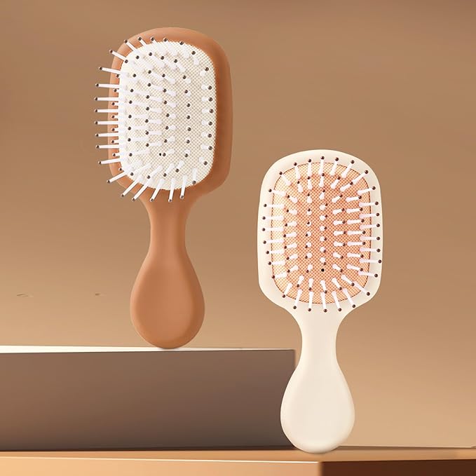 Mini Hair Bursh for Women Men and Kids, Protable Travel Size Hair Brush for Pockets Purses, Mini Detangler Brush for All Hair Types, Small Paddle Brush for Detangling (Brown)