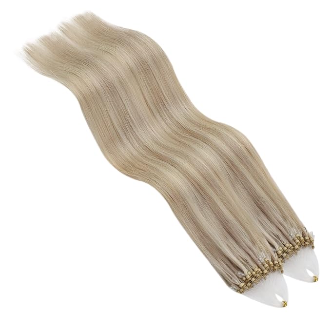 YoungSee Microlink Hair Extensions Human Hair Blonde Micro Beads Hair Extensions Ash Blonde Highlight Bead Hair Extension Real Human Hair 16 Inch Invisible Cold Fusion Hair Extension 50g 50s