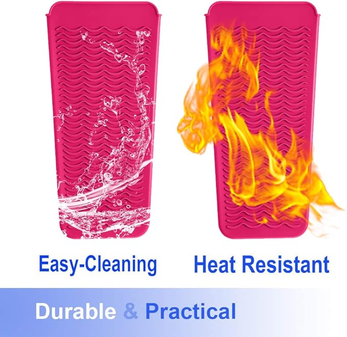 Heat Resistant Silicone Mat Pouch,Hair Styling Tools for Curling Irons, Flat Irons, Hair Straightener， 11.5 * 6 Inches, Food Grade Silicone, Pink