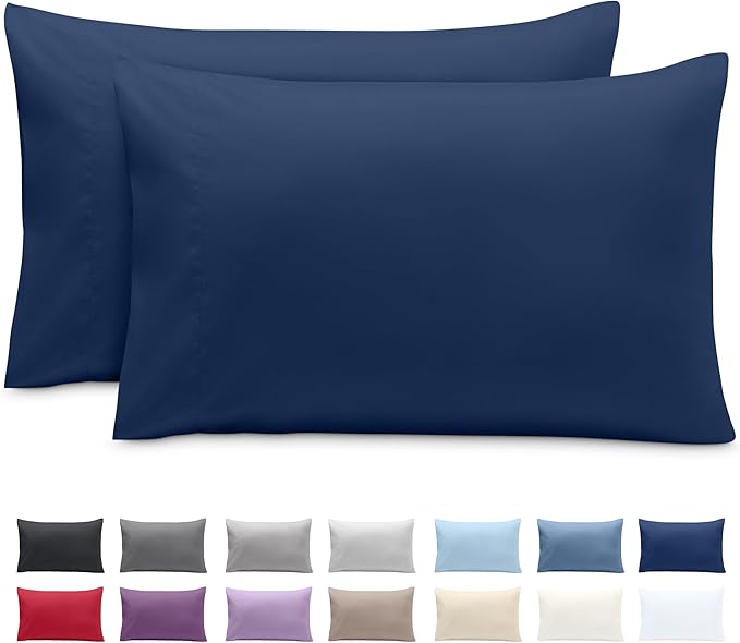 Bare Home Microfiber Pillow Cases - Toddler Size Set of 2 Cooling Pillowcases Double Brushed Dark Blue Pack Easy Care (Toddler Pillowcase 2, Dark Blue)