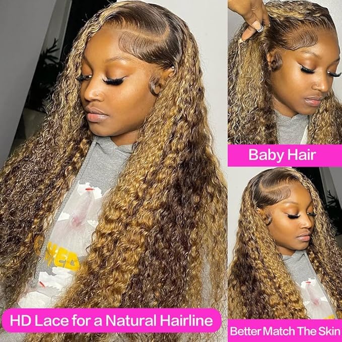 24inch Highlight Ombre Lace Front Wig Human Hair 13x6 HD Honey Blonde 4/27 Deep Wave Lace Frontal Wigs Glueless Wigs Human Hair