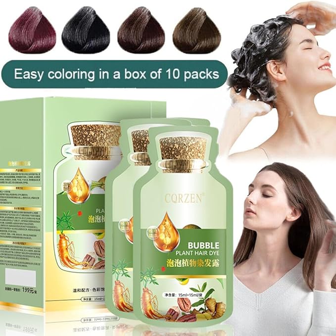Natural Plant Hair Dye, New Botanical Bubble Hair Dye 20ml 10Packs/Box, Chestnut Brown, Pure Plant Extract for Grey Hair Color Bubble Dye, Color Conditioner Shampoo