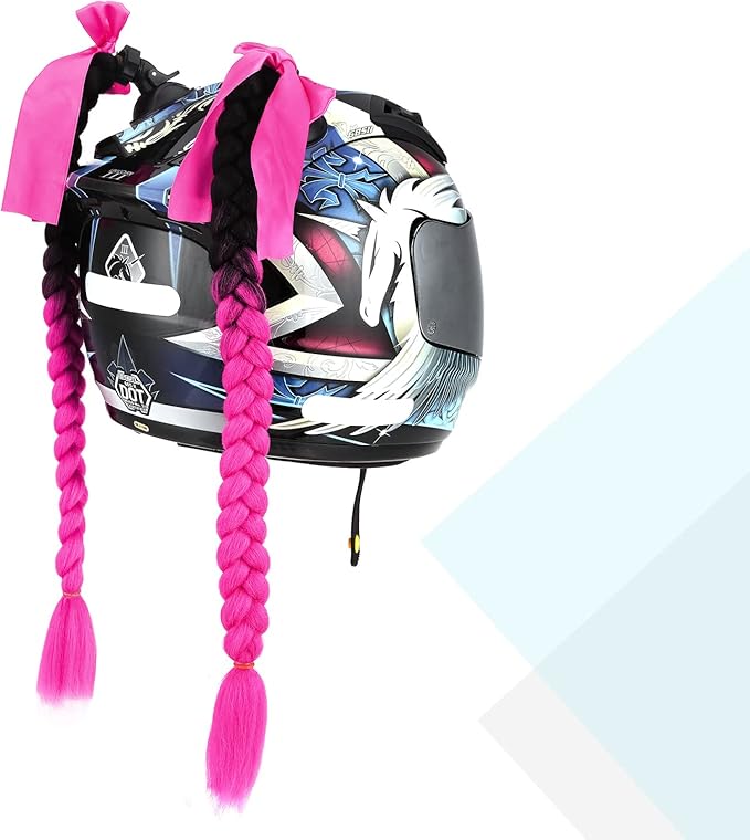 SEGO 1PCS/2PCS Helmet Pigtail Braids with Detachable Suction Cup Bowknot Ponytail Hair Many Colors (Helmet not Included)