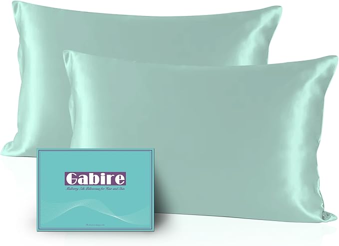 Mulberry Silk Pillowcases Set of 2, Both Sides Real Silk Pillowcase for Hair and Skin Prevent Acne Organic Silk Pillow Cases 2 Pack with Hidden Zipper, Sage Green, Standard (20"×26")