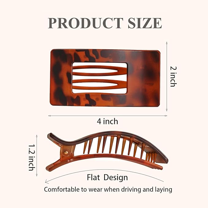 4 PCS Flat Hair Clips, Large Flat Claw Clips for Women Girls, Strong Hold French Hair Clips for Thick Thin Hair, Stylish Classic Hair Barrettes(Tortoise)
