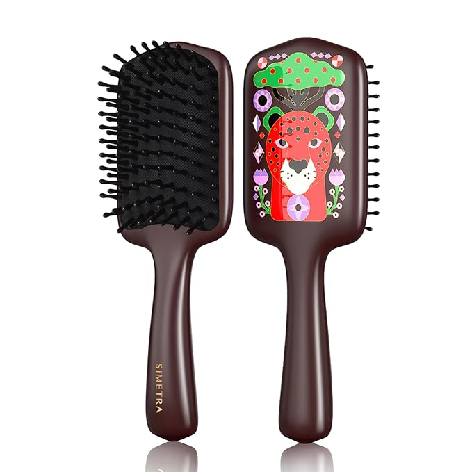SIMETRA Wooden Paddle Hair Brush Unique Pattern Hair Brushes for Women Wet Brush Detangling Brush Guinean Ovangkol Hardwood Bristles for Scalp Massage for Men Kids for All Hair Types (Cheetah)
