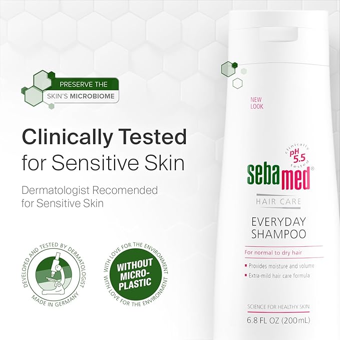 SEBAMED Everyday Shampoo For All Hair Types and Sensitive Scalp pH 5.5 for Healthier Looking Hair 6.8 Fluid Ounces (200 Milliliters)