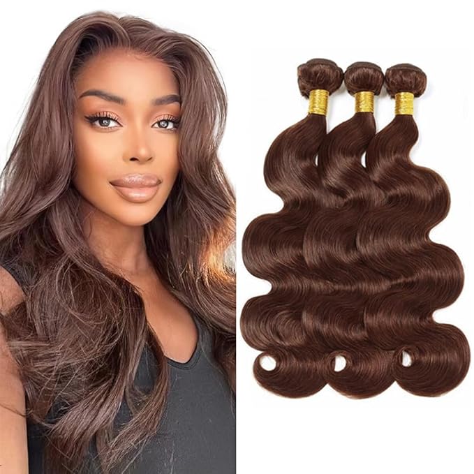 Color 4 Bundles Human Hair Brown Body Wave Bundles 14 16 18 Inch Niegmeag Brazilian Virgin Remy Hair Extensions Double Weft Soft and Silky Chocolate Brown Body Wave Bundle 150g