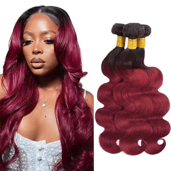 Burgundy Bundles Human Hair Ombre Red Body Wave Bundles 20 22 24 Inch Niegmeag Virgin Remy Hair Extensions Double Weft 1B99J Body Wave Bundle 150g