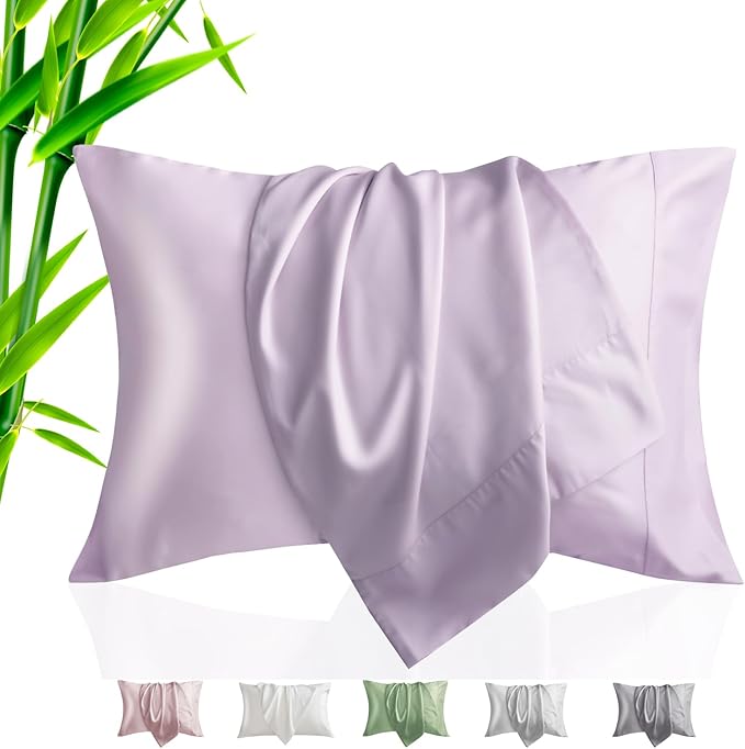 TELUS Pillow Cases Standard Size 2 Pack, Bamboo Rayon & Lyocell Pillowcase with Envelope Closure, Cooling Breathable Pillow Cover for Hot Sleeper & Night Sweats, 20x26 inch, Light Purple