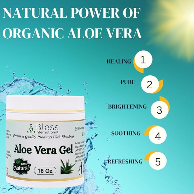 Bless International-Organic-Aloe-Vera-Gel 96%-Pure-Freshly-Made-Within-12-Hours-Of-Harvest Perfect-For-Face-Body-Scalp-&-Hair-Hydration Soothing-Moisturizer-For-Sunburn-And-After-Sun-Care-16-oz