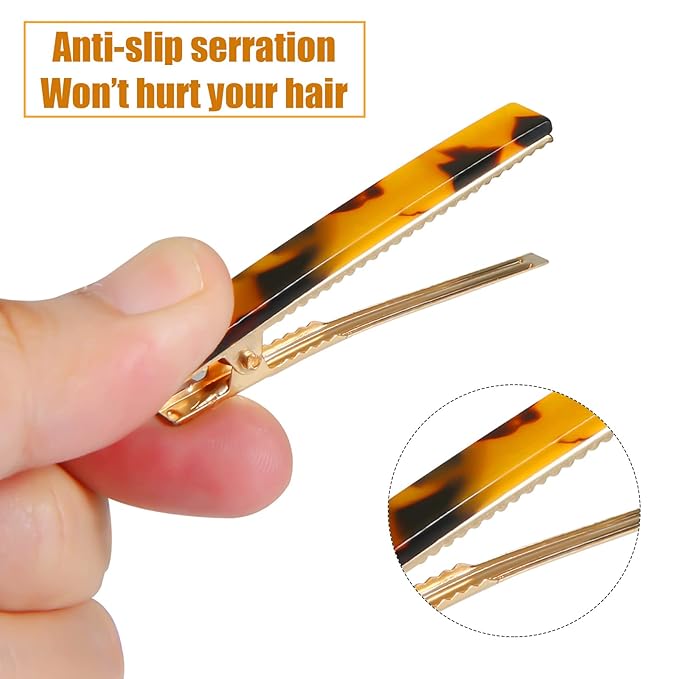 Cobahom Leopard Print and Tortoise Shell Hair Clips - 12 Pack Metal Duck Teeth Pins for Styling, 2.36 Inch