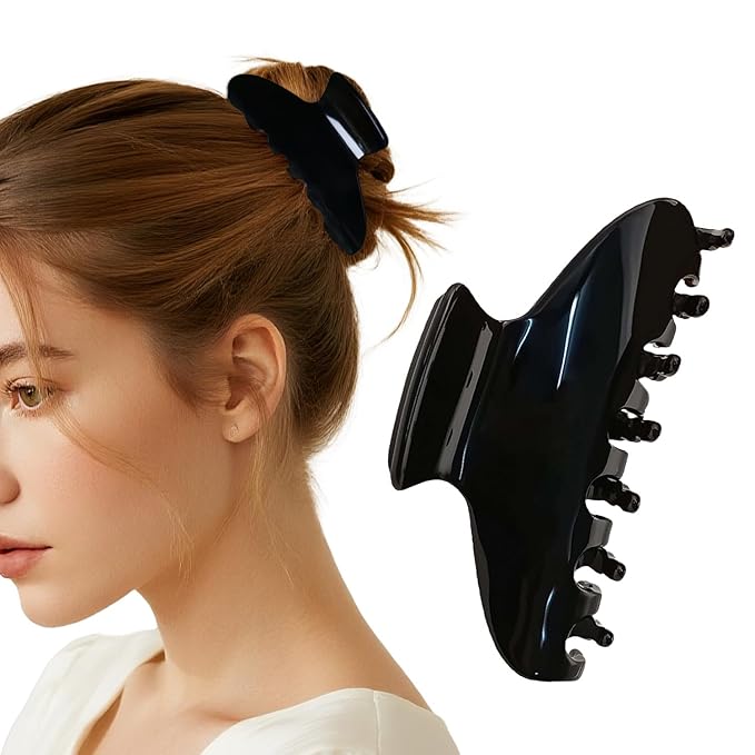 French Hair Claw Clips for Women Grils,4 Inch Strong Hold No Slip Grip Accessories Acetate Material,Not Easily Damaged,Thick or Thin Hair (Black)