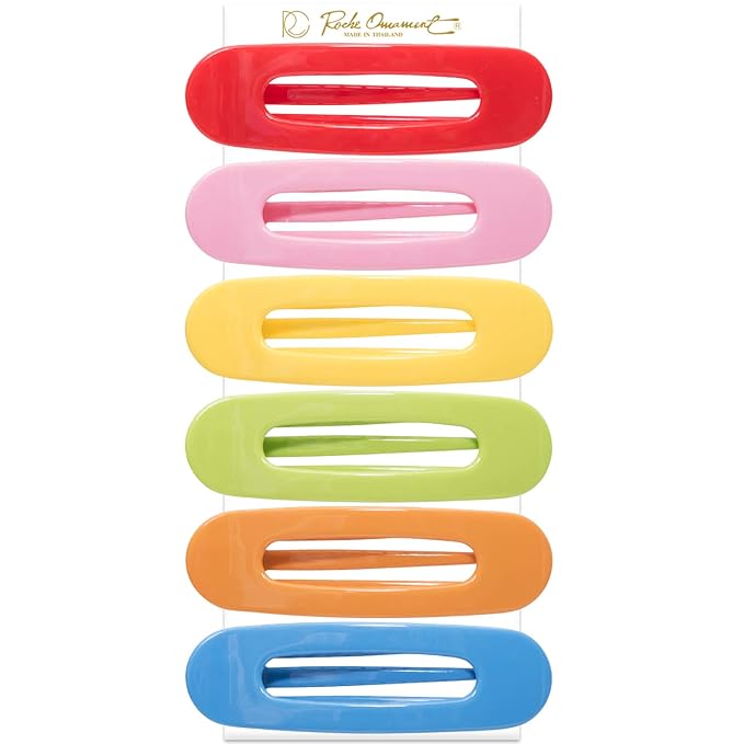 RC ROCHE 6 Pcs Flat Claw Hair Clips for Women Lay Down Barrettes No Crease Side Slide Thick Long Hair Duckbill French Against Head Jaw Claw Styling Clamp, Medium Rainbow