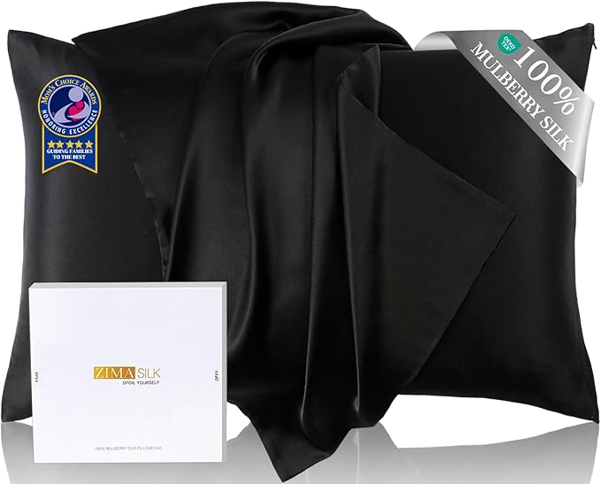 ZIMASILK Upgraded 100% 6A Grade Pure Mulberry Silk Pillowcase for Hair and Skin Silk Pillow Cases with Reinforced Hidden Zipper, More Soft & Durable, Gift Box (King 20"x36" Black)