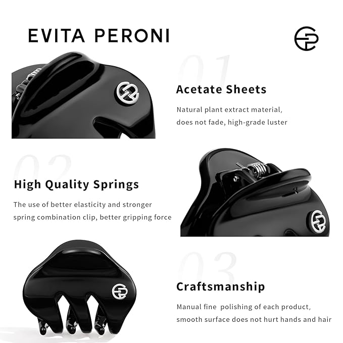 EVITA PERONI Small Hair Clips, Mini Hair Clip for Hair, Little Tiny Claw Clips for Women Girls Half Updo, Black and White