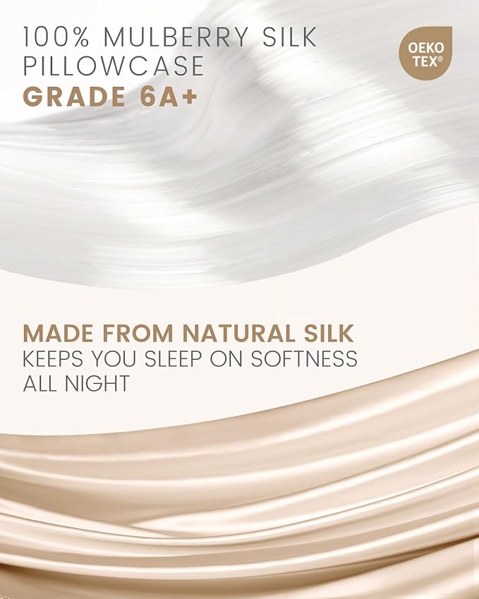 THXSILK Set of 2 100% Mulberry Silk Pillowcase for Hair and Skin, Grade 6A+ Mulberry Silk Pillow Cases Ultra-Soft, Hypoallergenic Pillow Case Cover with Zipper (California King 20"x40", Beige)