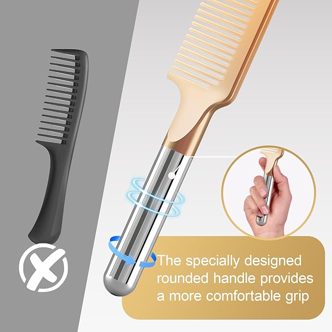 Hair Comb for Women and Men, Durable Detangling Hair Comb with Handle, Large Detangler Comb for Thin Straight Short Hair(Gold)