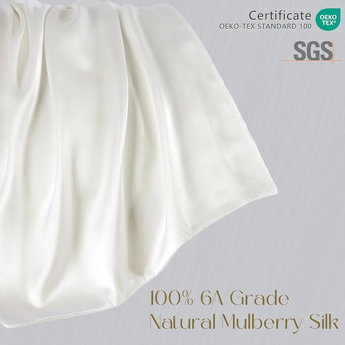 ZIMASILK 100% Pure Mulberry Silk Pillowcase for Hair and Skin Health,Soft and Smooth,Both Sides Premium Grade 6A Silk,600 Thread Count,with Hidden Zipper,1pc(Standard 20''x26'',Ivory)