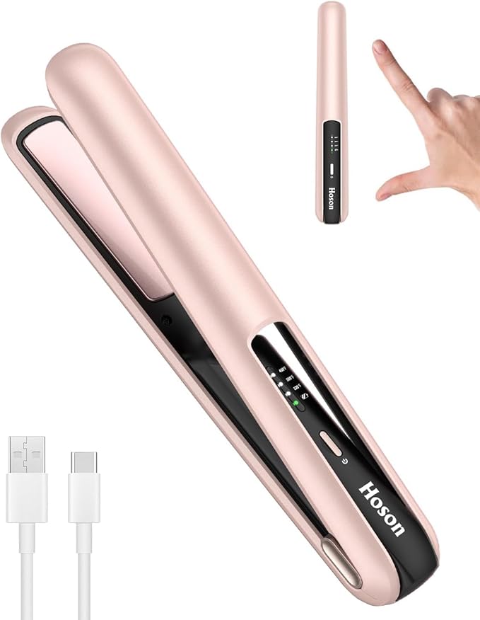 Cordless Flat Iron,Portable Mini Hair Straightener Travel for Bangs,Short Hair, Rechargeable Curling Iron for Touch Ups (Pink)