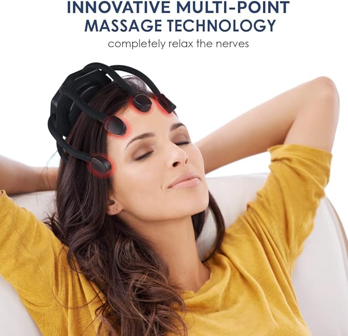 2024 New Scalp Massager, Electric Scalp & Head Stress Relax, 360 Cordless Vibrating Massager - 8 Contacts, 3 Modes (Black)
