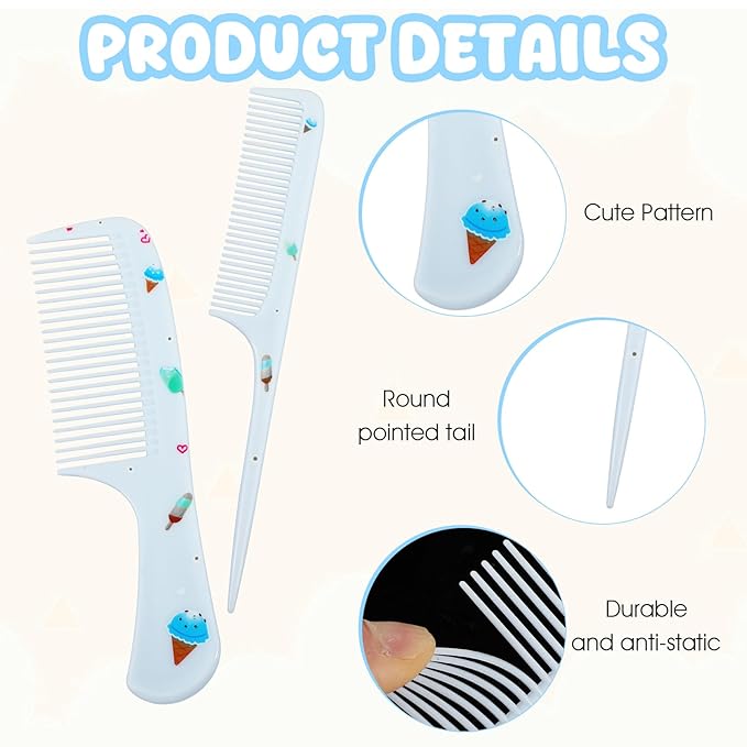 4Pcs Toddler Comb Set, Small Cute Fine Tooth Comb & Rat Tail Comb for Kids Styling, Mini Hair Comb Plastic Parting Combs, Anti-Static Hairdressing Comb for Baby Girl Wet Dry Hair (Pink Blue)