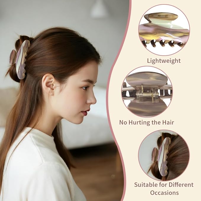 French Hair Claw Clips for Women Grils,4 Inch Strong Hold No Slip Grip Accessories Acetate Material,Not Easily Damaged,Thick or Thin Hair (Brown Marble)