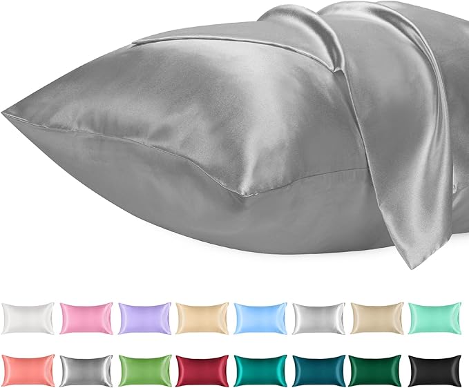 Lirex Satin Pillowcase for Hair and Skin, Super Soft and Cooling Similar to Silk, 2 Pack Queen Size 20"X 30" Pillow Cases with Envelope Closure, Gifts for Women Men, Dark Gray