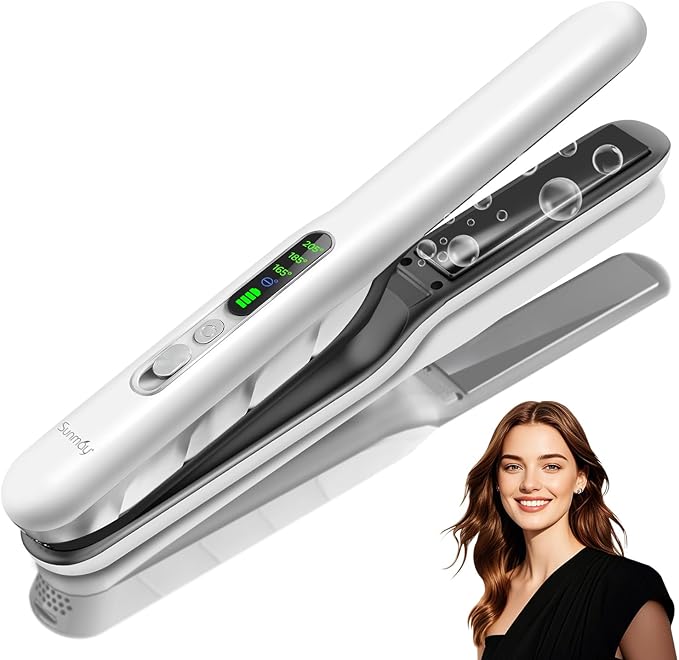 Cordless Hair Straightener, SUNMAY 2-in-1 Titanium Flat Iron Curler with Negative Ion, Dual NTC Temperature Control, 20s Fast Heat-Up, 3 Heat Settings, USB Rechargeable Portable Travel Straightener