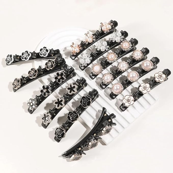 12PCS Sparkling Crystal Stone Braided Hair Clips, Braided Hair Clips for Women and Girls, Shiny Flower Rhinestone Hair Clip, Braided Duckbill Hair Clip With Crystal Hair Accessories for Styling