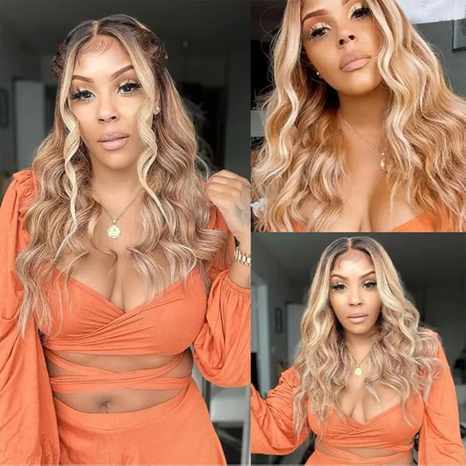 Highlight Bundles Human Hair Blonde Body Wave Bundles12 14 16 Inch Niegmeag Brazilian Virgin Remy Hair Extensions 2 Tone Blonde and Brown Body Wave Bundle 300g