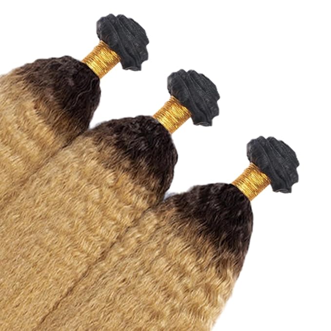Ombre Human Hair Bundles 1B27 Kinky Straight Bundle Niegmeag Brazilian Virgin Remy Hair 3 Bundles 16 18 20 Inch 2 Tone Black and Honey Blonde Yaki Bundle 150g