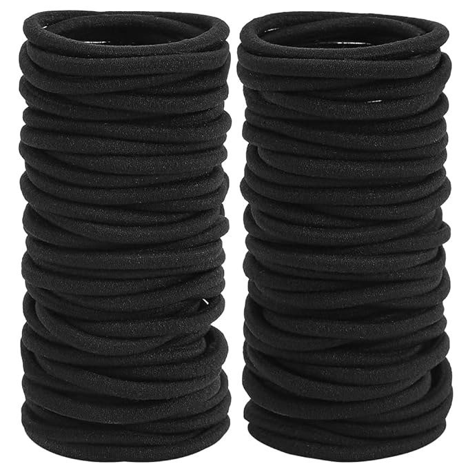 6MM Womens Elastics Hair Tie, 80 Pieces Black for Thick and Curly Hair Ponytail Holders Hair Elastic Band for Women or Men