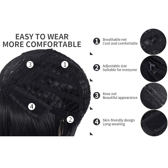 BERON 14 Inches Black Wigs with Bangs for Women Short Curly Wig Black Bob Wig for Girl Natural Looking Wavy Wigs