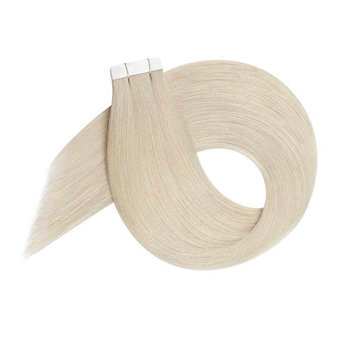YoungSee Tape in Extensions Platinum Blonde Human Hair Tape in Extensions Blonde Tape in Hair Extensions Human Hair Invisible Tape-in extension Real Human Hair 20 Inch 50g Tapes Extension for Wedding
