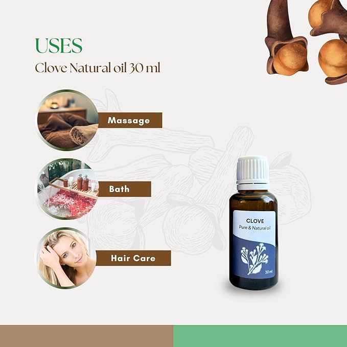 Roots & Above Pure Clove Essential Oil -Cold Pressed (1.01 Oz/30ml) or Diffuser, Candles, Soap Making, Perfume, Skin, Face, Hair, Self-Care, Massage