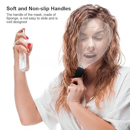 3PCS Barber Salon Face Shield,Clear Plastic Hairdressing Haircut Face Mask,Reusable Hairspray Shield Hairspray Face Shield with Sponge Handle for Hairdressing Makeup(Transparent,size:12.60 x 5.91inch)