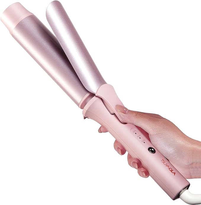 Large Hair Curling Wand, 1.6 Inch Big Barrel Curling Iron, 43 Million Ionic Ceramic Curler with 3 Temp, Auto Shut-Off, Long Barrel Curling Wand for Long Hair, Dual Voltage, Pink