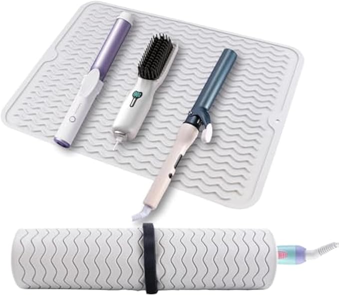 Oversize Silicone Heat Resistant Mat, Heat Mat with Velcro for Curling Iron, Travel Cover Cushion for Curling Irons, Hair Bands and Styling Tools(15.7" X 11.8") (Pink)