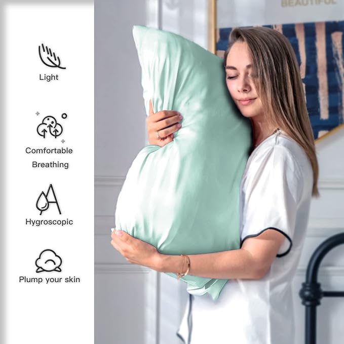 Natural Mulberry Silk Pillowcase for Hair and Skin King Size 20"X 36" Silk Pillow Cases with Hidden Zipper Soft Breathable Smooth Cooling Silk Pillow Covers for Sleeping (Sage Green,King,1Pcs)