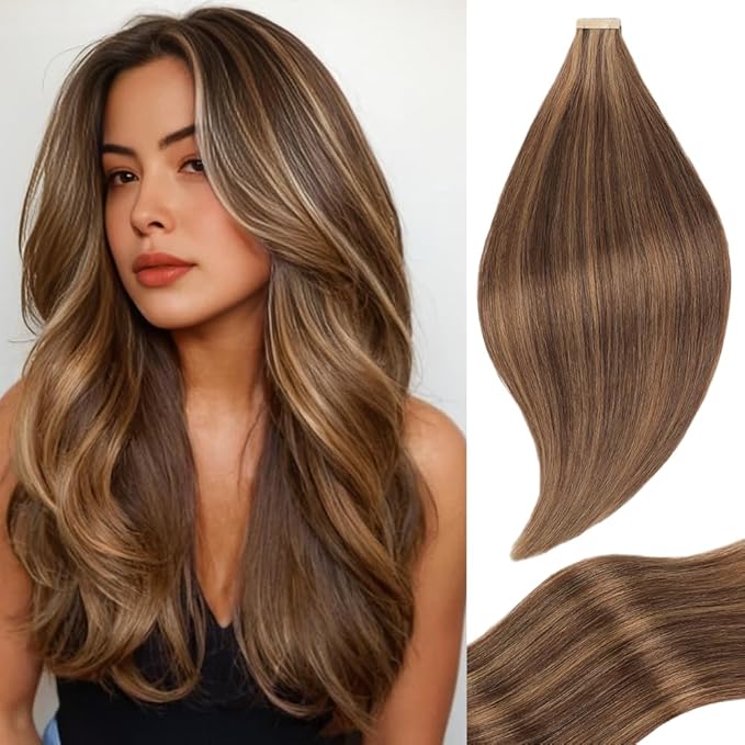 Human Hair Tape in Extensions, Darkest Brown to Medium Brown Extensions Real Human Hair 20 Inch 20pcs Remy Straight Tape ins Invisible Tape in Hair Extensions Human Hair (P2/10#,20 Inch)