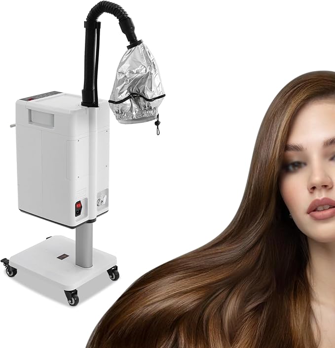 Vertical Nano Hair Steamer Machine, 6 Modes Multifunctional Anion Dyeing Machine with 4 Wheels & 2 Steamed Hats, 500W Hair Color Processor with 33.82 Oz Removable Water Tank for Home, Beauty Salon