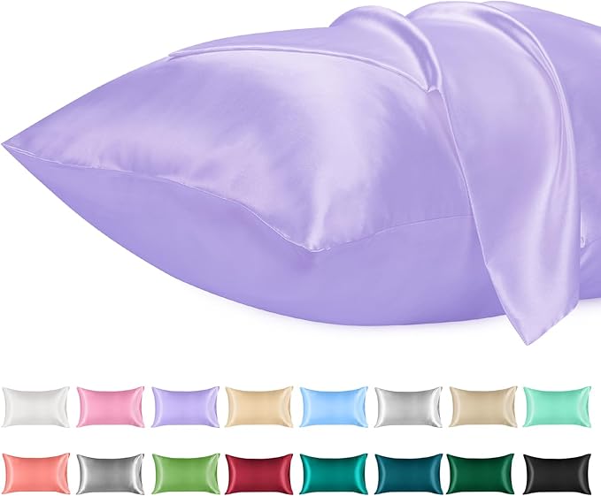 Lirex Satin Pillowcase for Hair and Skin, Super Soft and Cooling Similar to Silk, 2 Pack Standard Size 20"X 26" Pillow Cases with Envelope Closure, Gifts for Women Men, Light Purple