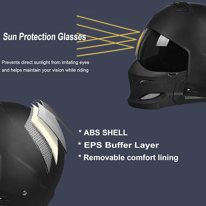 Full Face Motorcycle Helmet for Unisex-Adult Dirt Bike ATV Scooter Cruiser 3/4 Face Motocross Helmet Interchangeable Mouth Cover DOT Approved