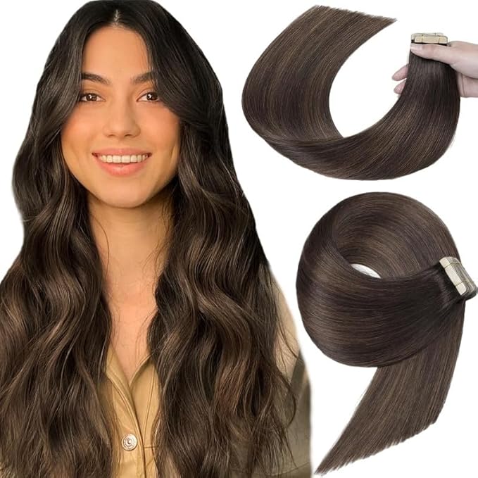 14 Inch 20pcs Tape in Hair Extensions Human Hair Tape ins Human Hair Extensions Balayage Brown to Dirty Blonde Hair Extensions Real Human Hair Tape in(2/6/18K#, 14 Inch)