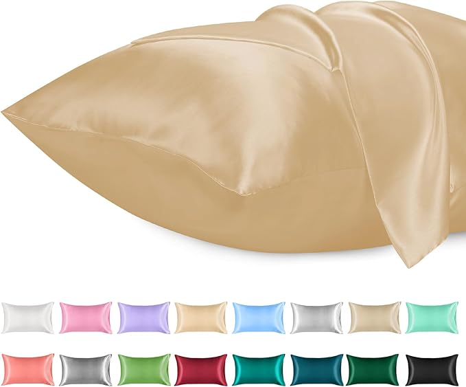 Lirex Satin Pillowcase for Hair and Skin, Super Soft and Cooling Similar to Silk, 2 Pack Standard Size 20"X 26" Pillow Cases with Envelope Closure, Gifts for Women Men, Champagne