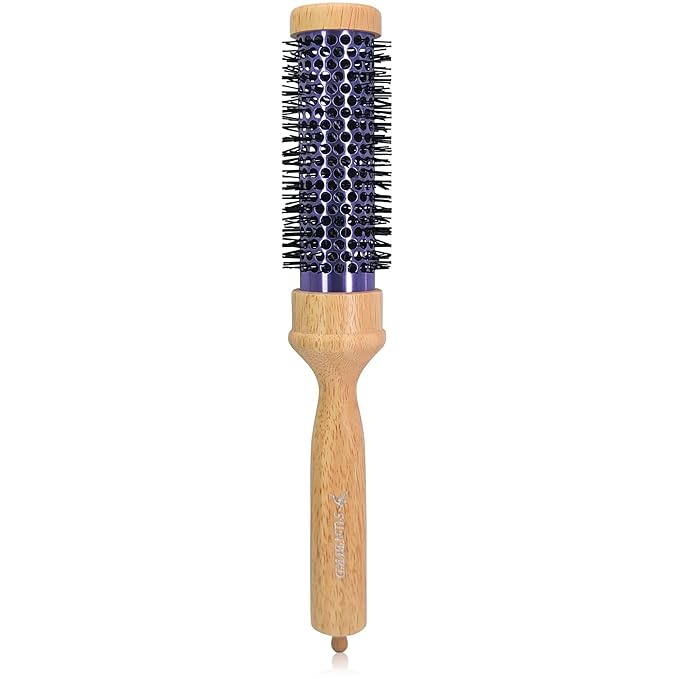 SUNBIRD Small Round Brush for Blow Drying - Wood Handle Professional Blowout Brush with Aluminium Ceramic Ionic Thermal Barrel for Smooth Hair, Volume & Heat Curly Styling (Outer Diameter1.7Inch)